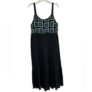 💥2/&15 SHEIN black purple green crochet granny square sleeveless sundress 2XL